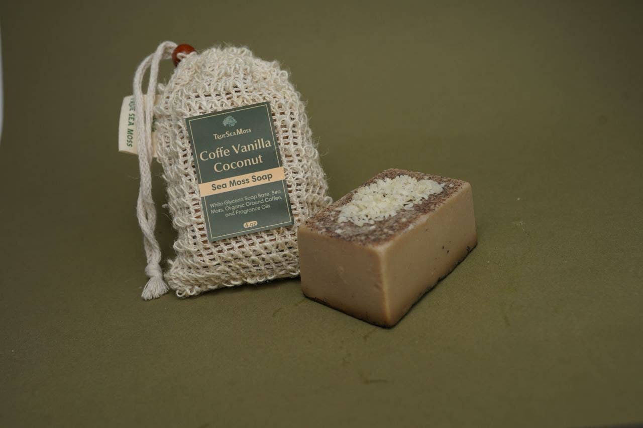 True Sea Moss - Lot de 2 savons de mousse de mer : Savon à l'Avoine et au Miel et Savon au Café, Vanille et Noix de Coco - Bewell