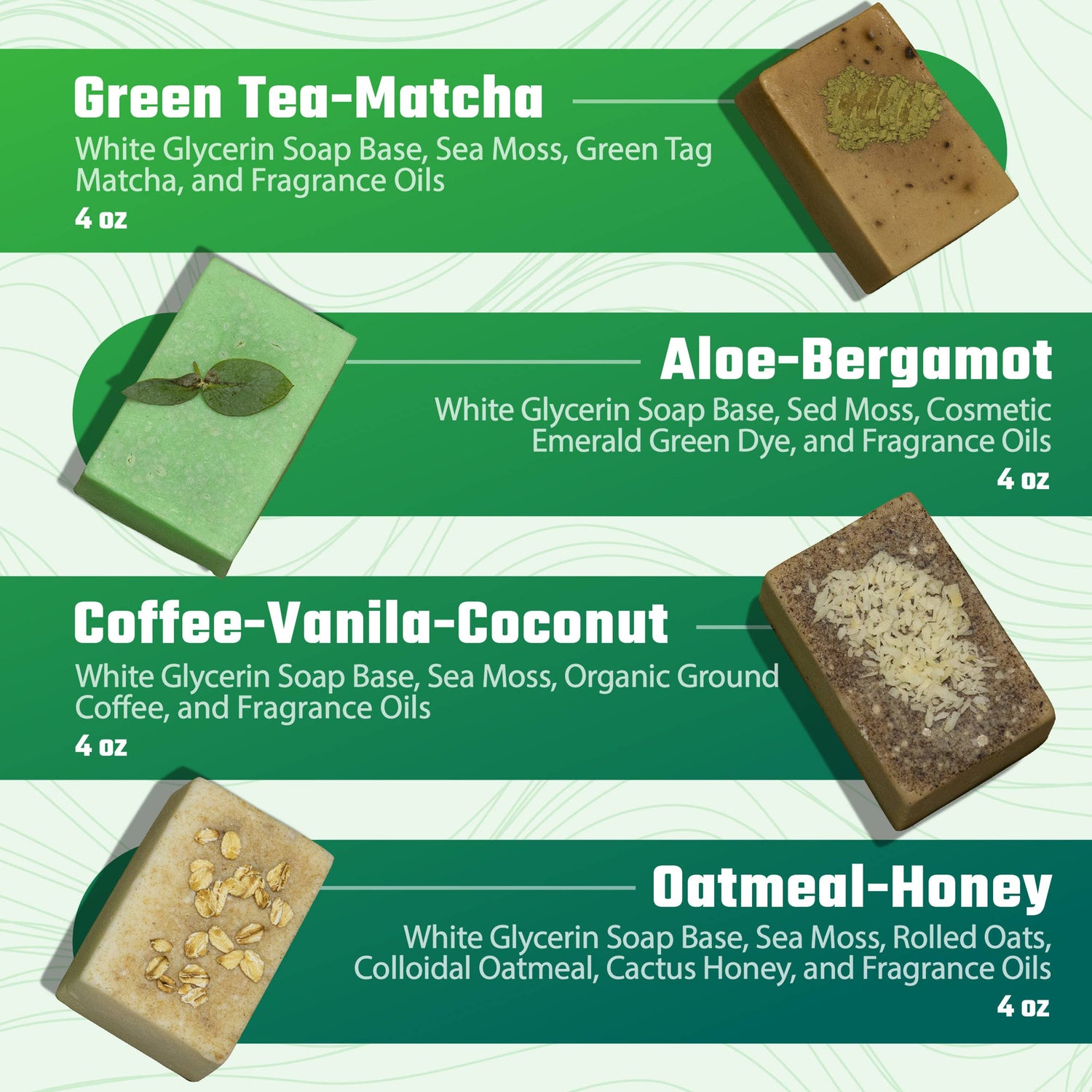 True Sea Moss - Lot de 2 savons de mousse de mer : Savon à l'Avoine et au Miel et Savon au Café, Vanille et Noix de Coco - Bewell