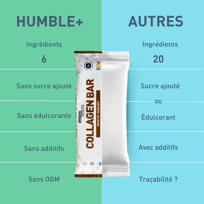 Pack de 12 Barres Protéinées Humble+ Collagène, Saveur Amande et Sel