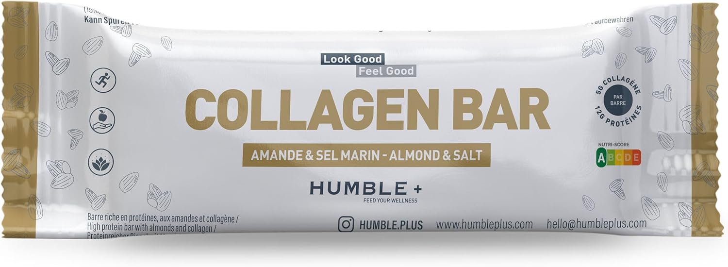 Pack de 12 Barres Protéinées Humble+ Collagène, Saveur Amande et Sel