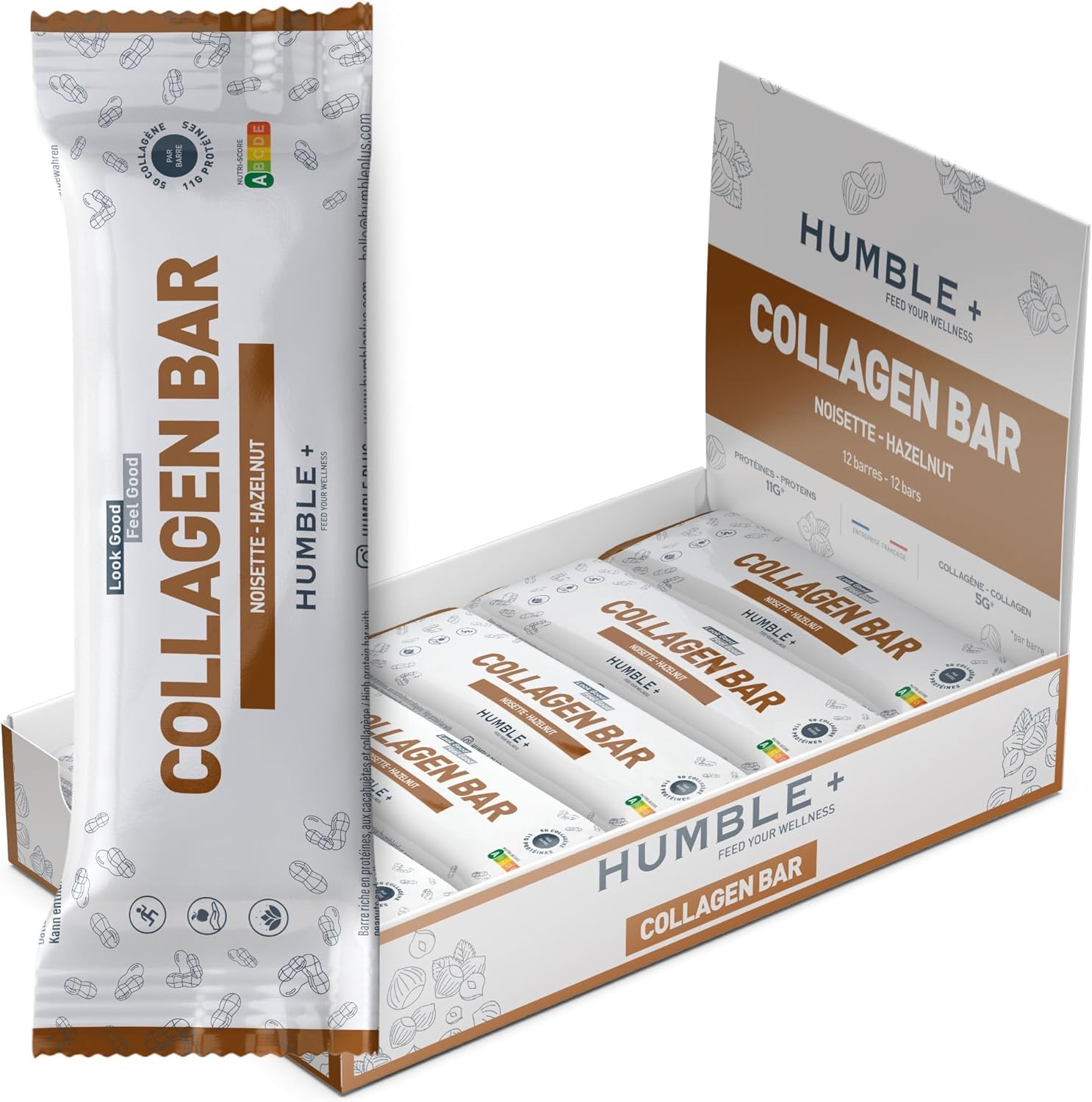 Pack de 12 Barres Protéinées Humble+ Collagène, Saveur Noisette